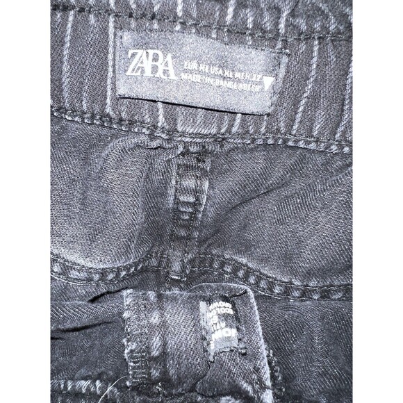 ZARA Jeans Womens XL Black Washed Paper Bag High-Waisted Mom Tapered Leg Retro - Picture 6 of 9